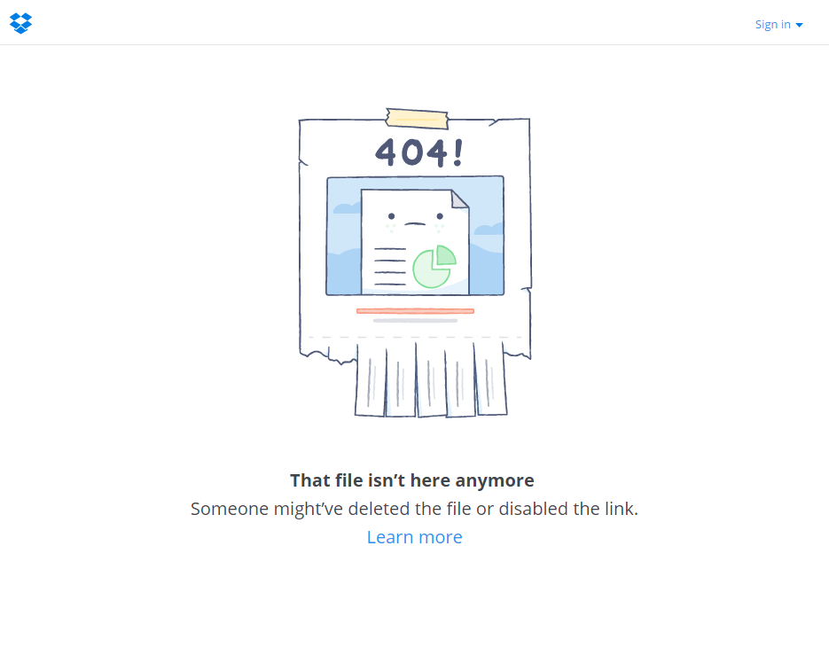 Dropbox 404 Error